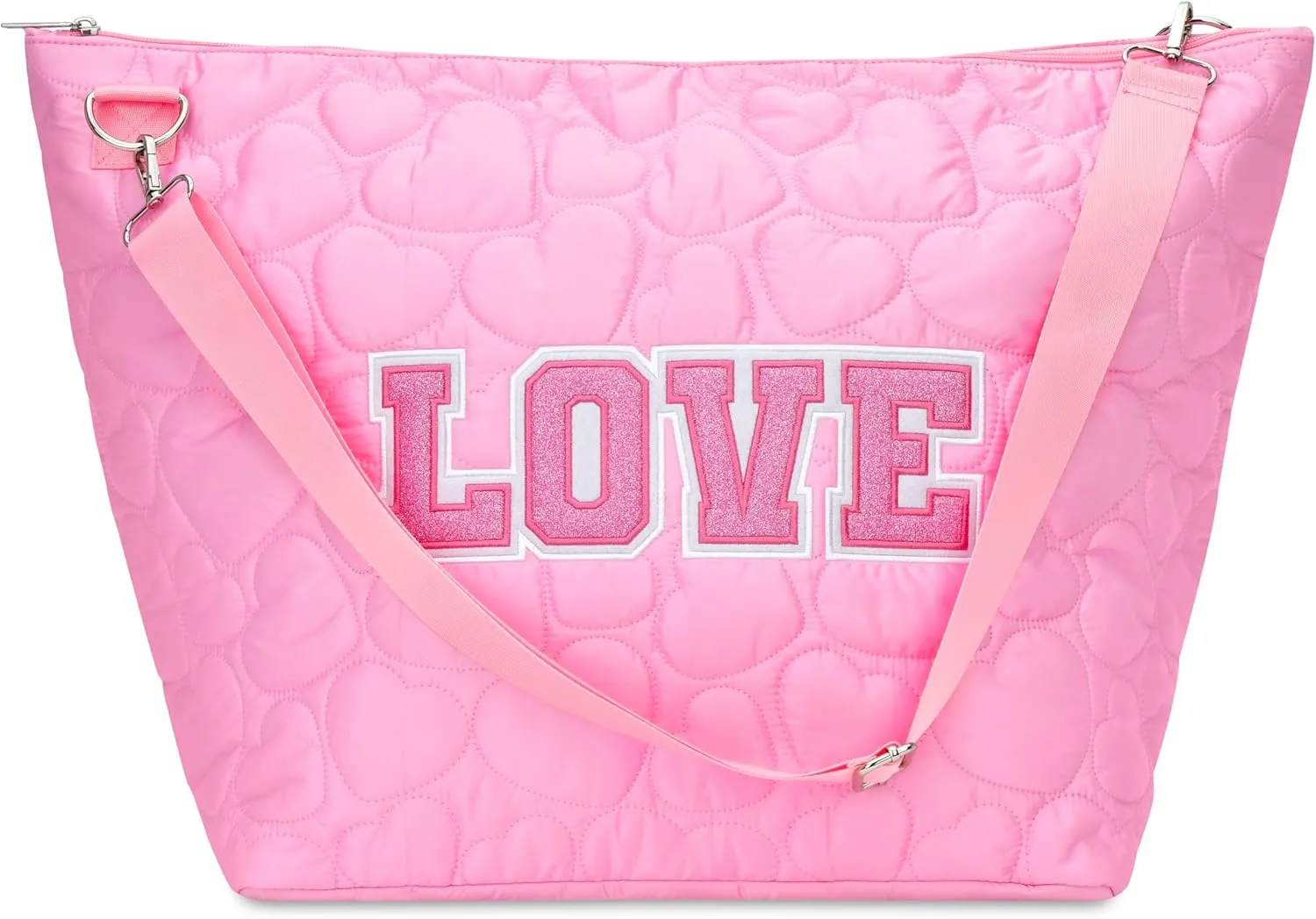 iscream 23.5" x 16" Weekender Travel Tote Bag with Quilted Heart Nylon Exterior and Adjustable Strap - Glitter Love