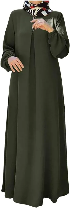 Islamic Dress for Women Solid Color Abaya Muslim Long Sleeve Prayer Dress Casual Plus Size Fashion Loose Fit Dresses