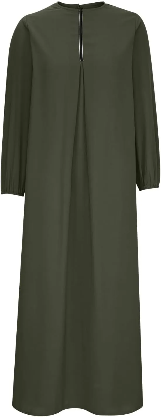 Islamic Dress for Women Solid Color Abaya Muslim Long Sleeve Prayer Dress Casual Plus Size Fashion Loose Fit Dresses
