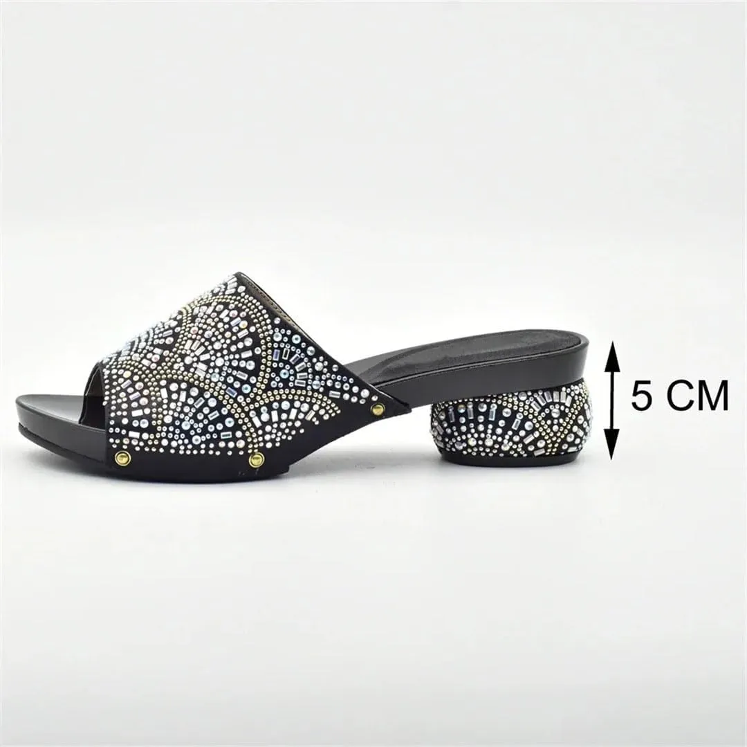 Italian-Made Crystal Wedding Shoes Bag Set for African Brides Rhinestone Banquet Heels