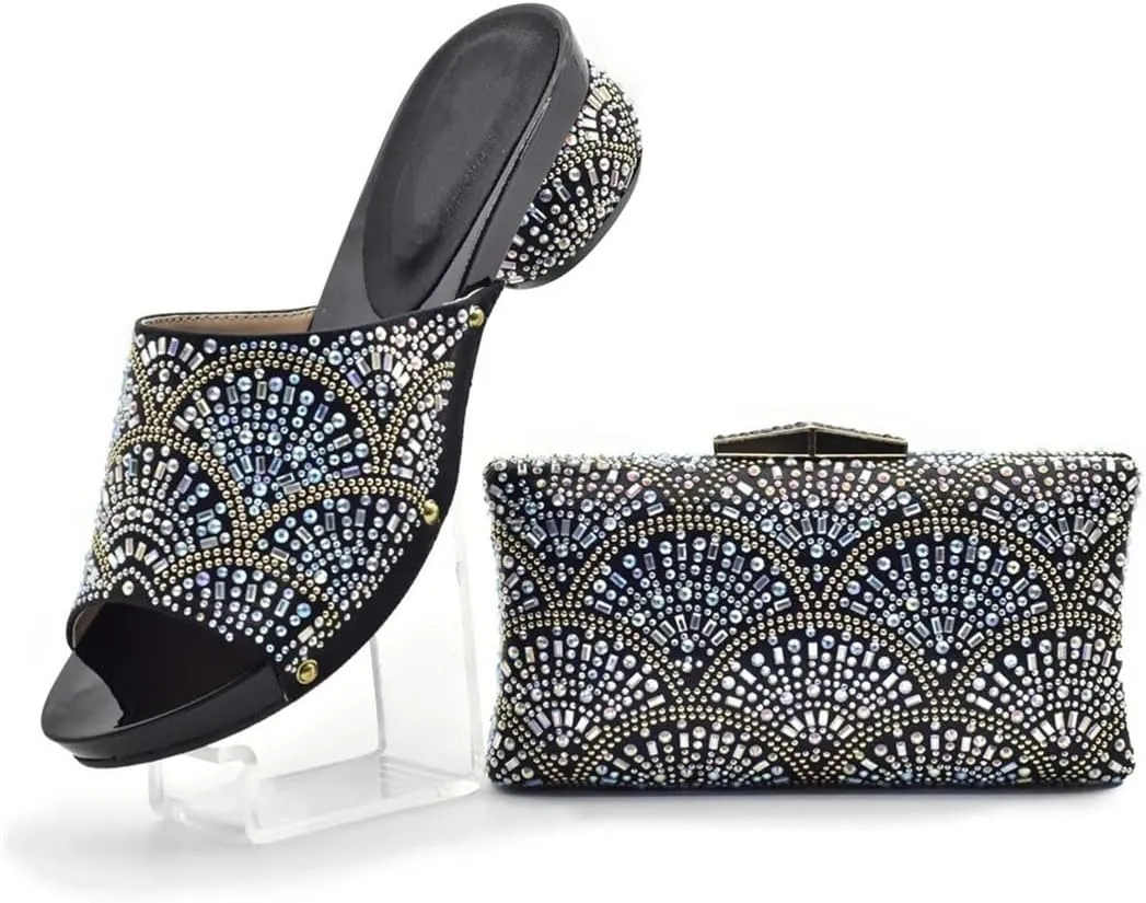 Italian-Made Crystal Wedding Shoes Bag Set for African Brides Rhinestone Banquet Heels