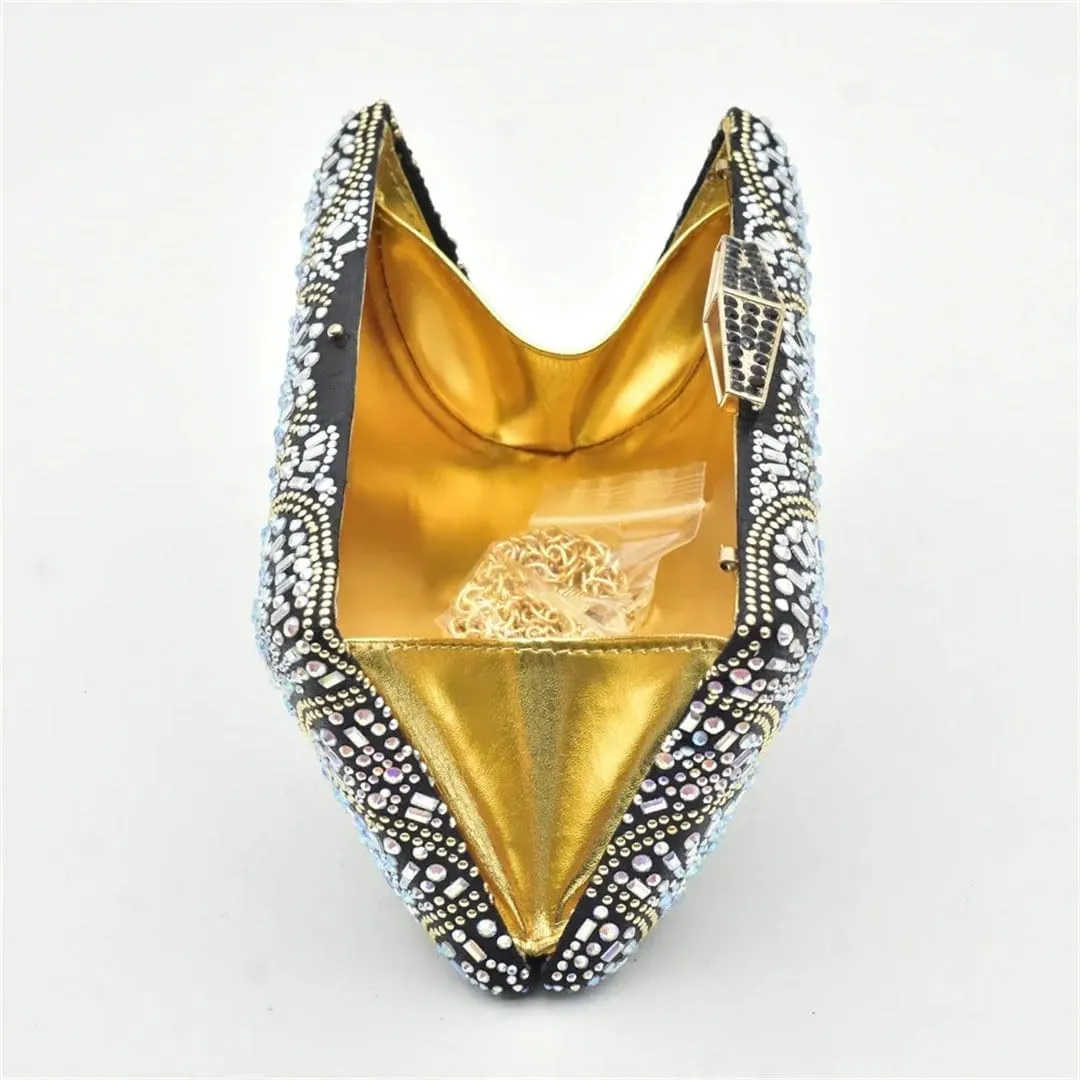 Italian-Made Crystal Wedding Shoes Bag Set for African Brides Rhinestone Banquet Heels
