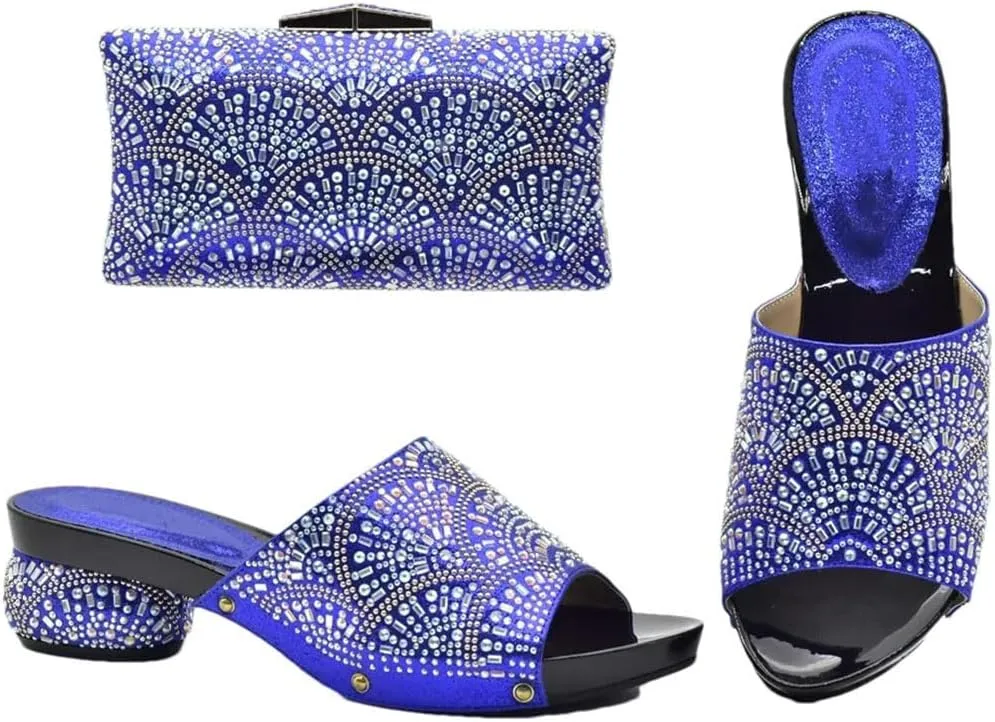Italian-Made Crystal Wedding Shoes Bag Set for African Brides Rhinestone Banquet Heels