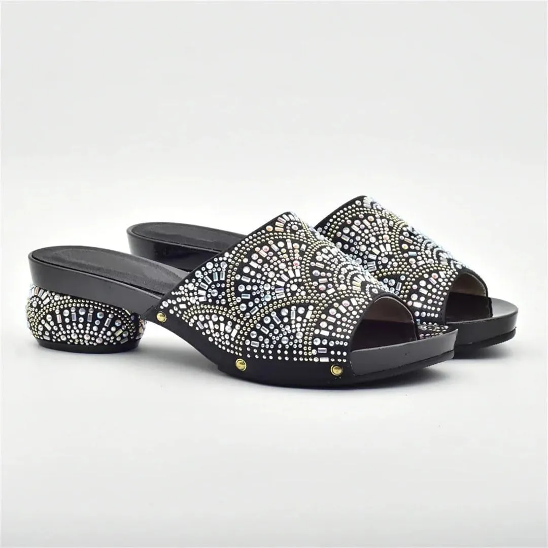 Italian-Made Crystal Wedding Shoes Bag Set for African Brides Rhinestone Banquet Heels
