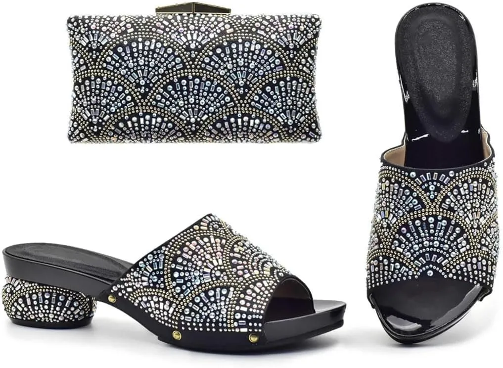 Italian-Made Crystal Wedding Shoes Bag Set for African Brides Rhinestone Banquet Heels