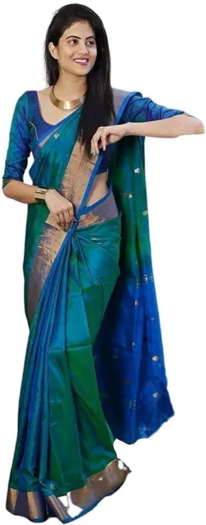 Jaanvi Women's Kerala Kanjivaram Silk Saree With Zari Work & Unstitched Blouse Piece