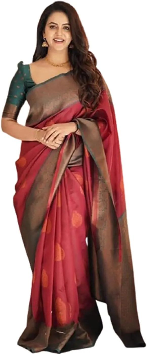 Jaanvi Women's Kerala Kanjivaram Silk Saree With Zari Work & Unstitched Blouse Piece