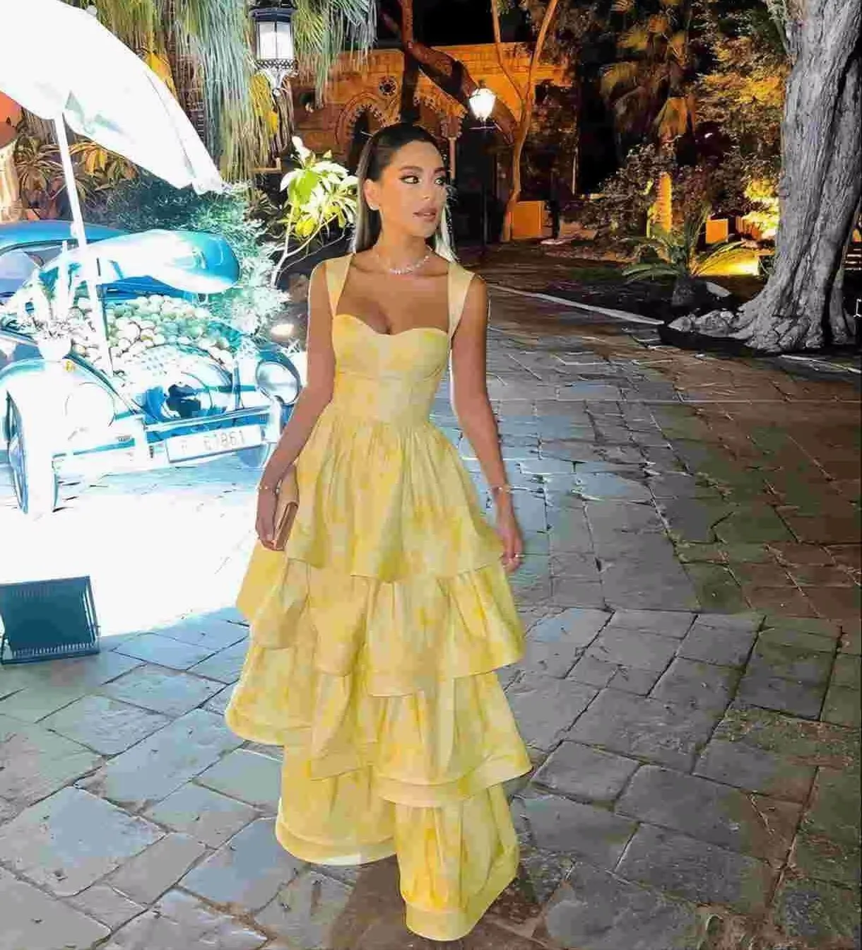 Jacquard Satin Prom Dress Tiered Ball Gown Sweetheart Prom Dresses Ruffle Formal Dress Sleeveless Evening Gown