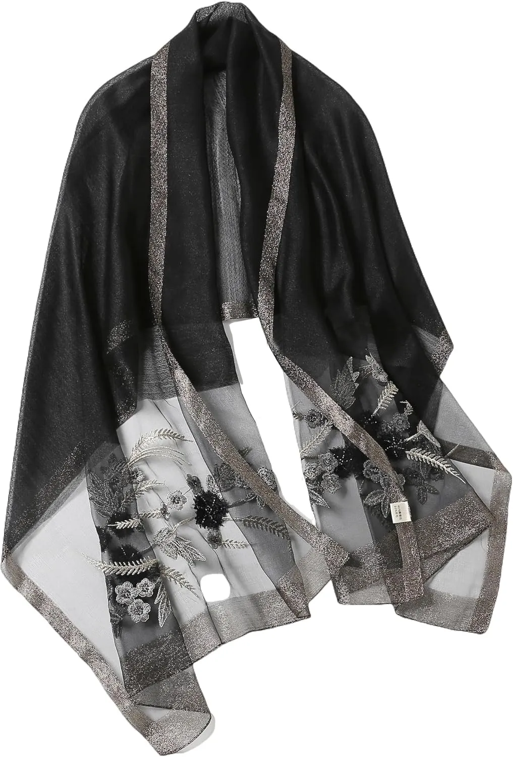 Jeelow Elegant Silk Wool Blend Scarf Shawl Wrap Lightweight Sheer for Women Embroidered Floral for Weddings Parties