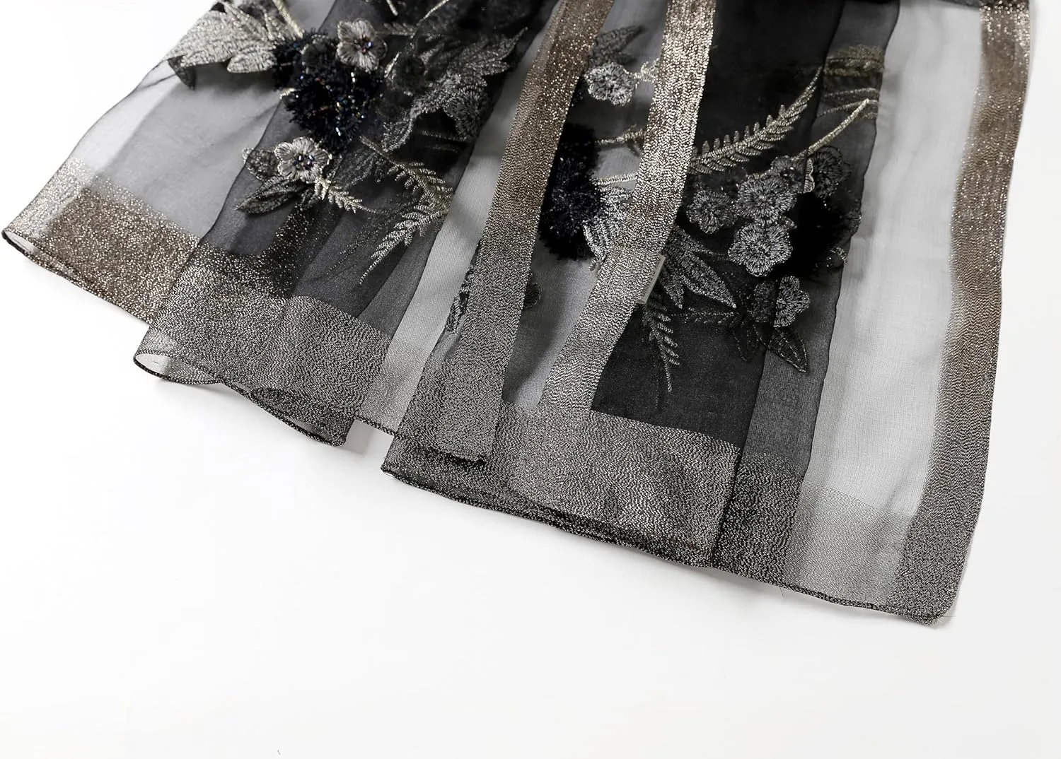 Jeelow Elegant Silk Wool Blend Scarf Shawl Wrap Lightweight Sheer for Women Embroidered Floral for Weddings Parties