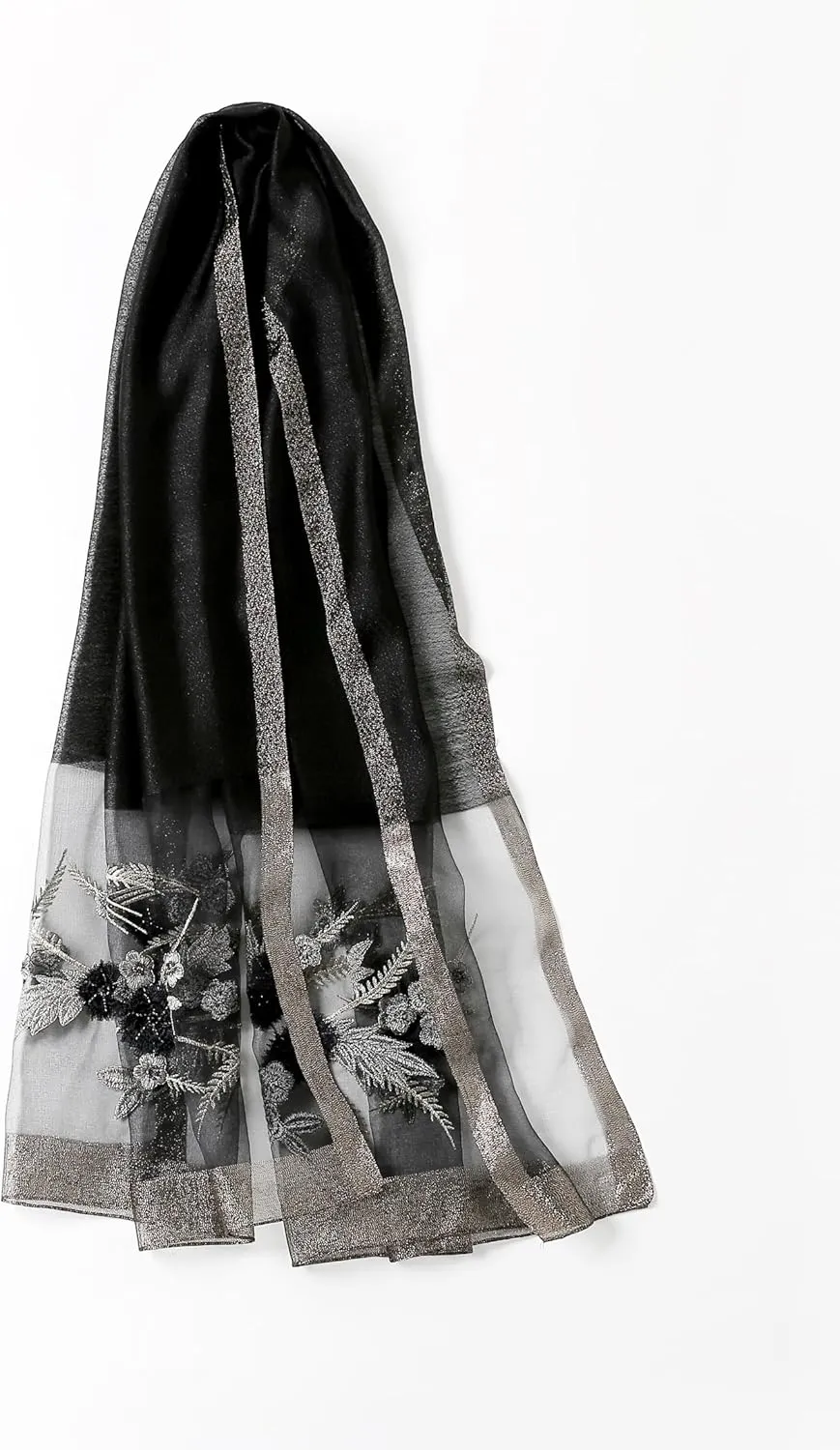 Jeelow Elegant Silk Wool Blend Scarf Shawl Wrap Lightweight Sheer for Women Embroidered Floral for Weddings Parties