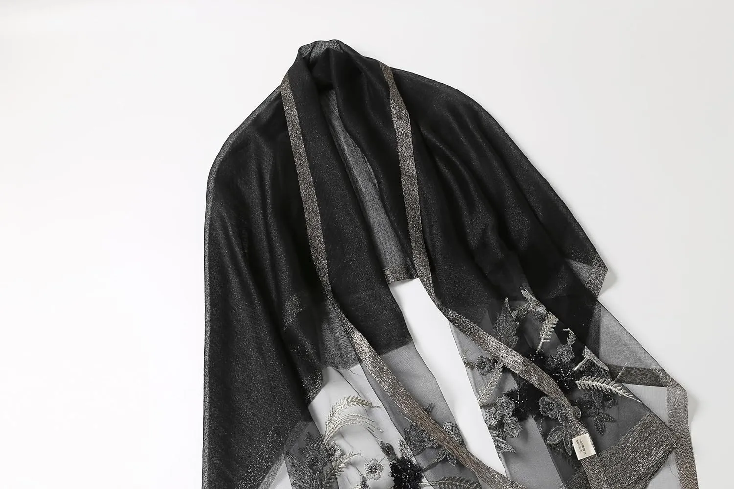 Jeelow Elegant Silk Wool Blend Scarf Shawl Wrap Lightweight Sheer for Women Embroidered Floral for Weddings Parties