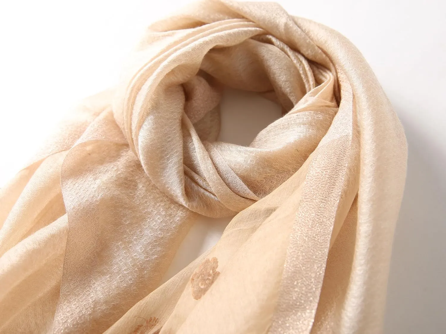Jeelow Fashion Lightweight Light Silk Wool Scarf Shawl Wrap For Women Floral Embroidery