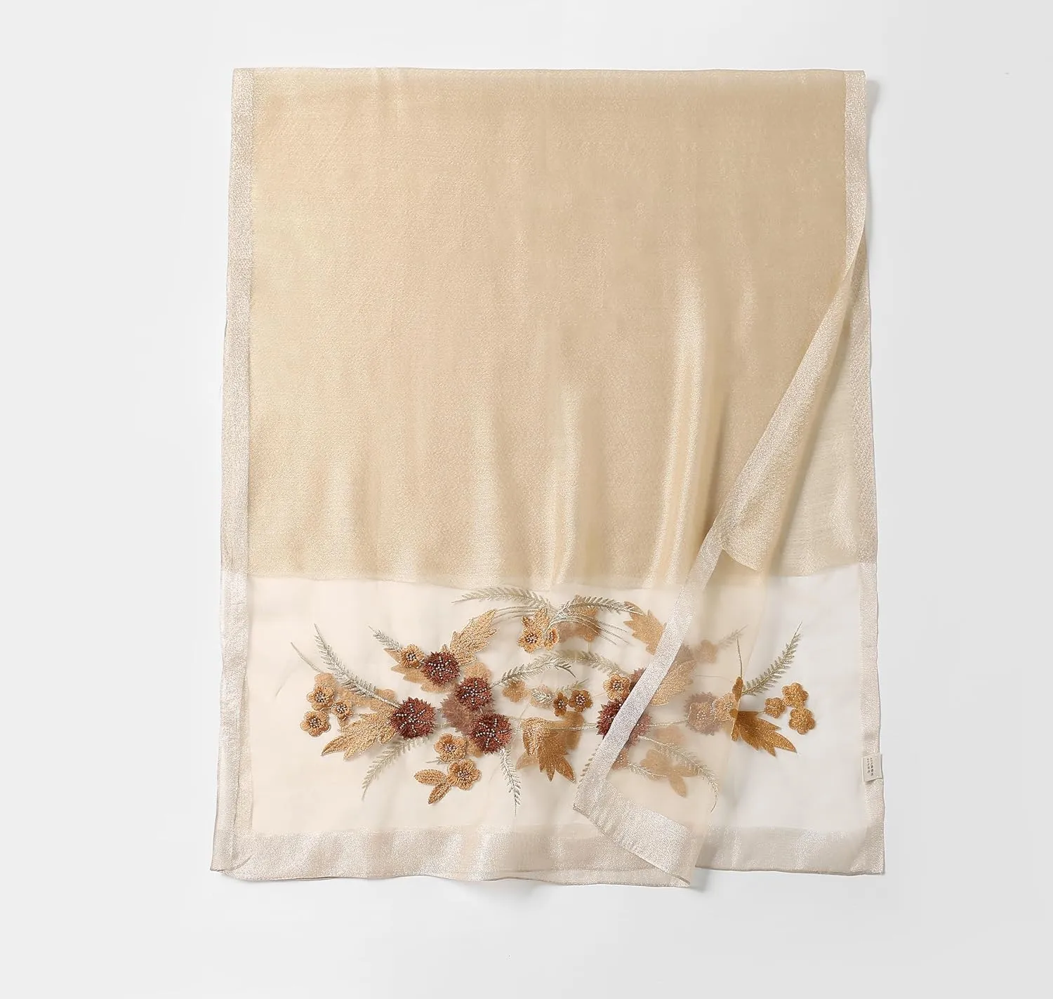 Jeelow Fashion Lightweight Light Silk Wool Scarf Shawl Wrap For Women Floral Embroidery