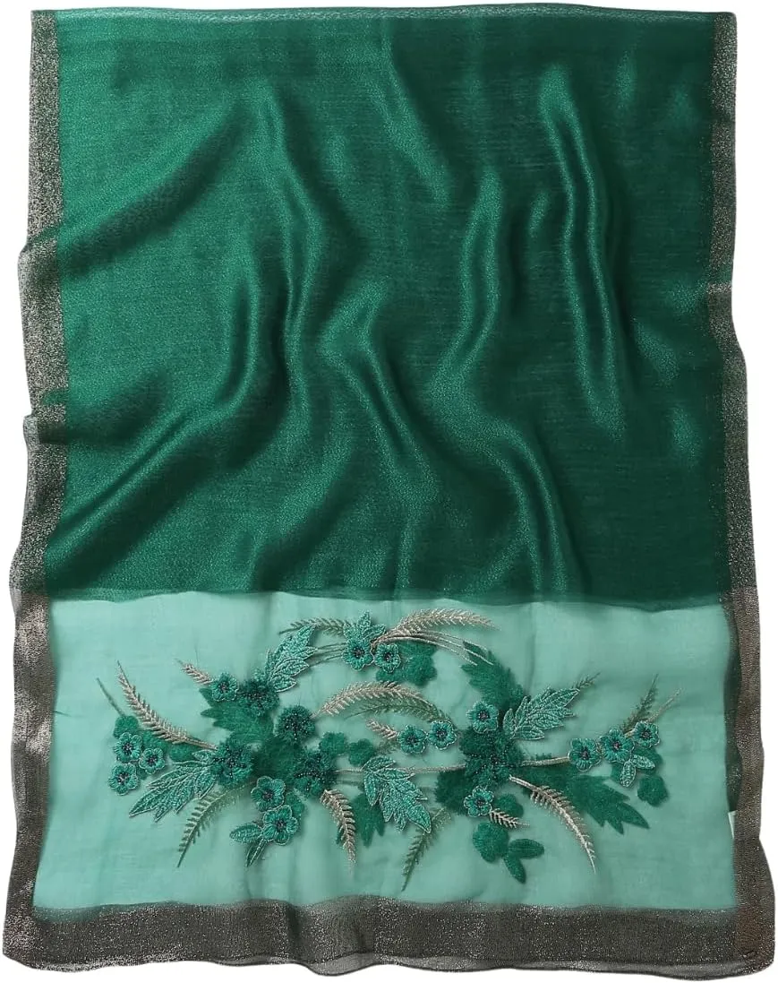 Jeelow Fashion Lightweight Light Silk Wool Scarf Shawl Wrap For Women Floral Embroidery