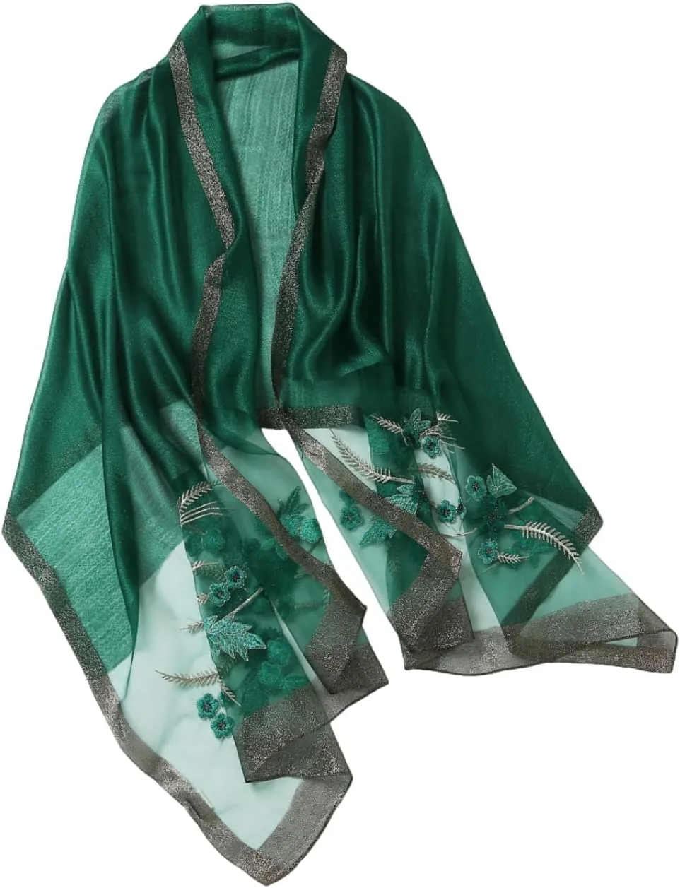 Jeelow Fashion Lightweight Light Silk Wool Scarf Shawl Wrap For Women Floral Embroidery
