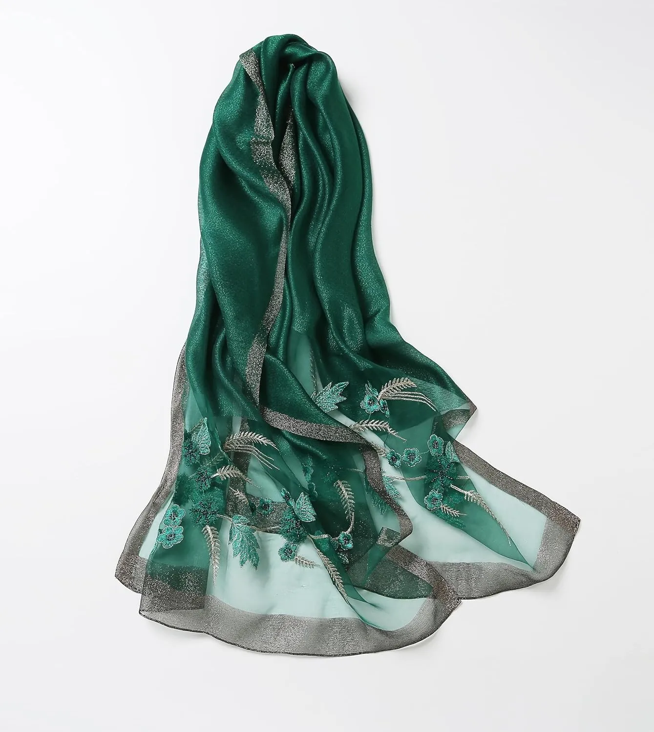Jeelow Fashion Lightweight Light Silk Wool Scarf Shawl Wrap For Women Floral Embroidery