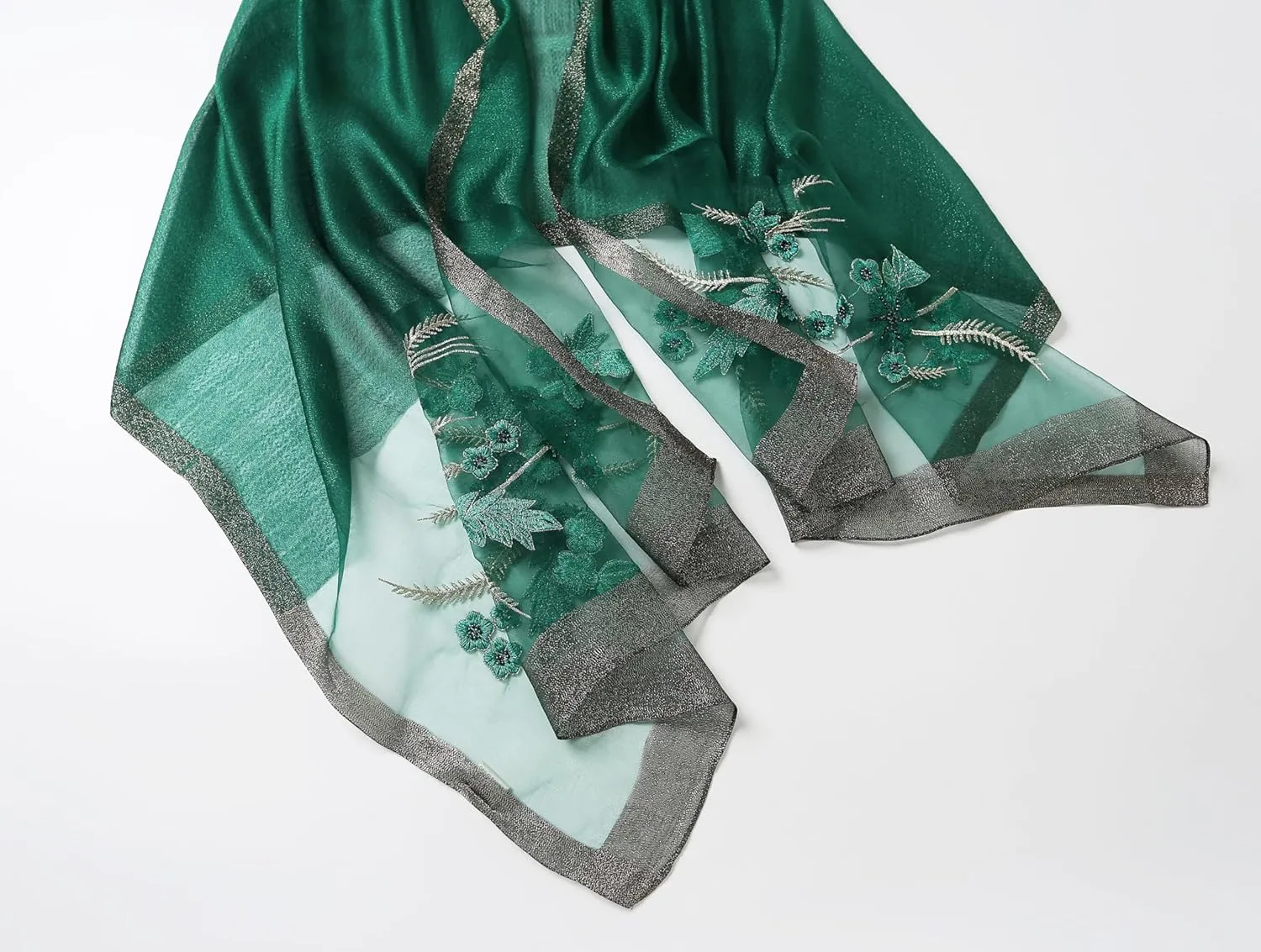 Jeelow Fashion Lightweight Light Silk Wool Scarf Shawl Wrap For Women Floral Embroidery