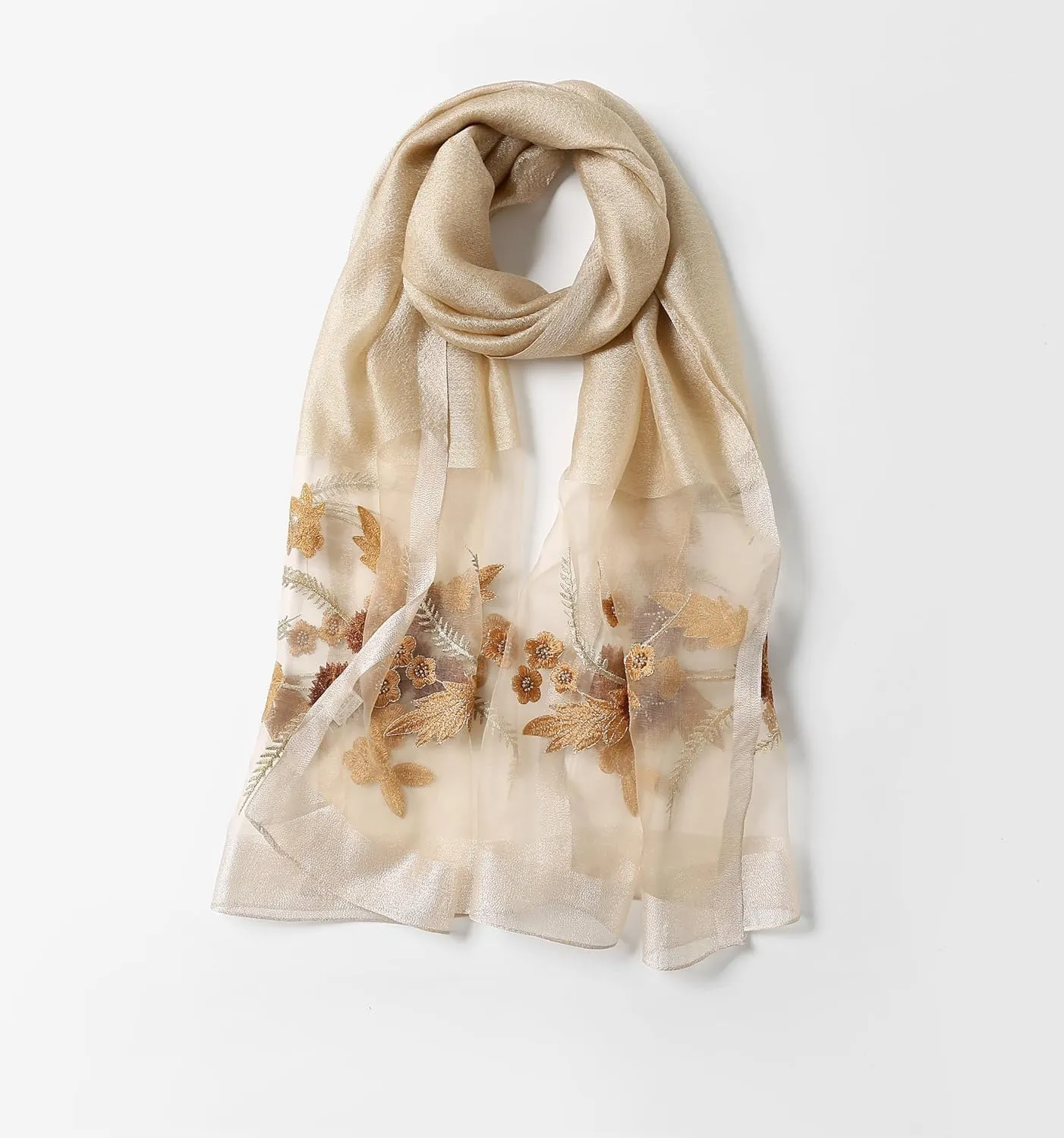Jeelow Fashion Lightweight Light Silk Wool Scarf Shawl Wrap For Women Floral Embroidery
