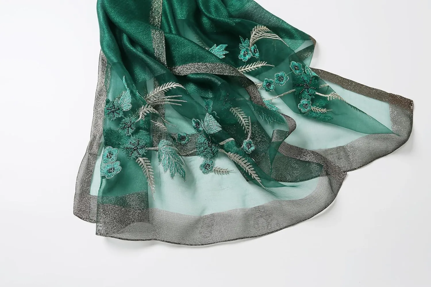 Jeelow Fashion Lightweight Light Silk Wool Scarf Shawl Wrap For Women Floral Embroidery