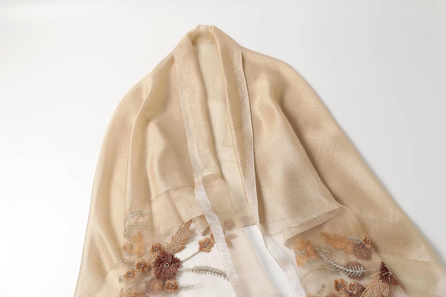 Jeelow Fashion Lightweight Light Silk Wool Scarf Shawl Wrap For Women Floral Embroidery
