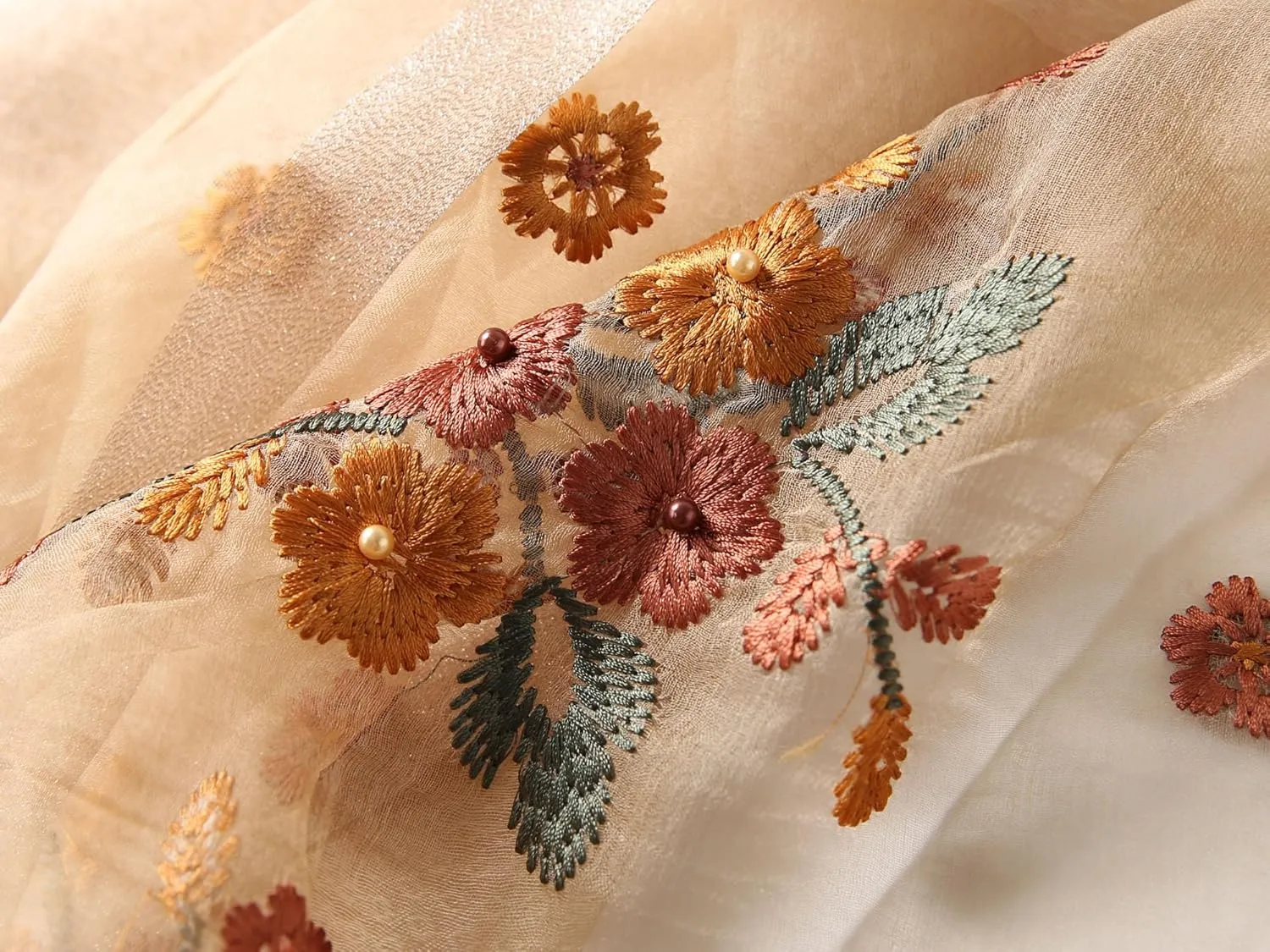 Jeelow Fashion Lightweight Light Silk Wool Scarf Shawl Wrap For Women Floral Embroidery
