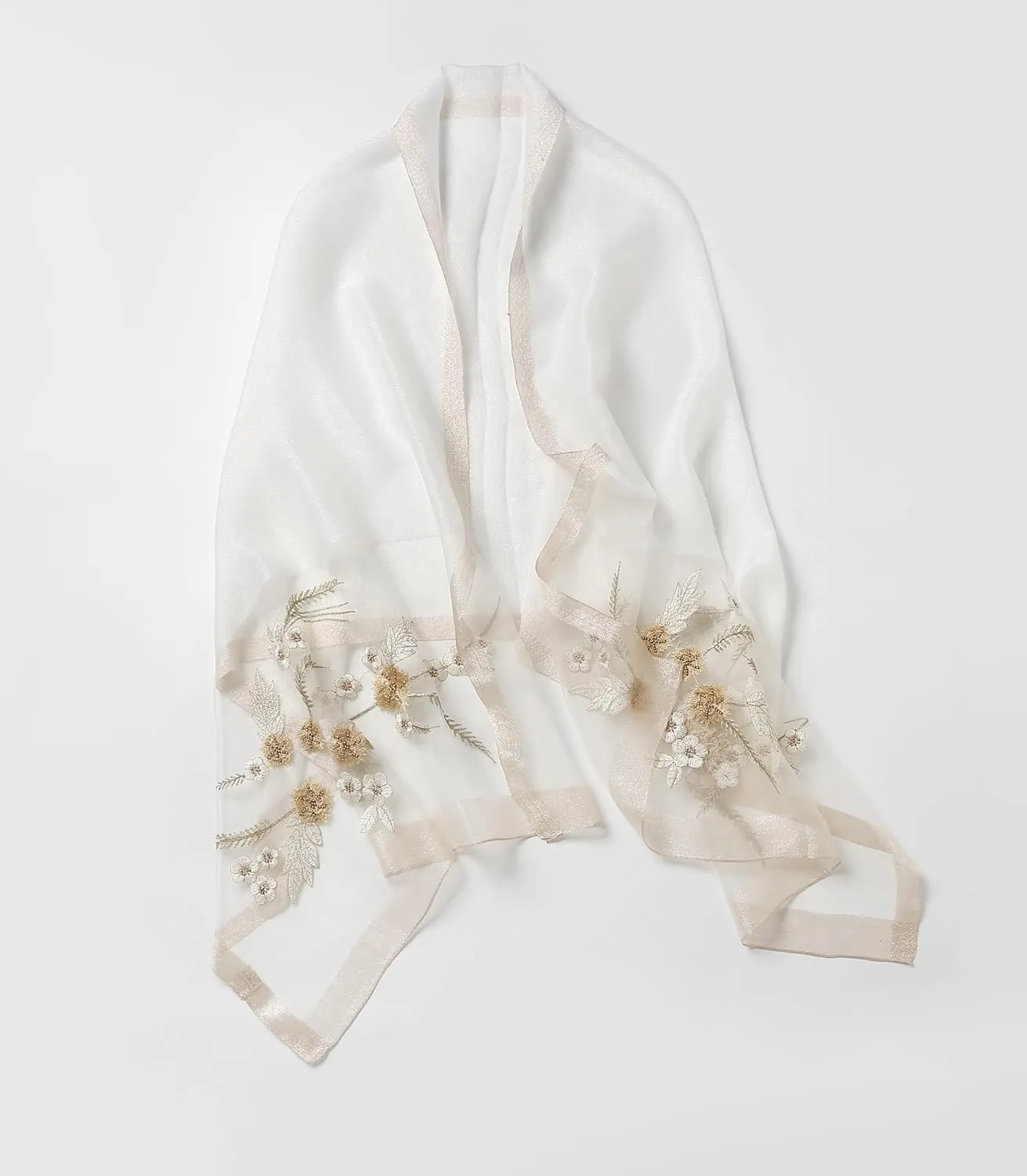 Jeelow Silk Wool Floral Fashion Scarf Shawl Wrap Lightweight Sheer For Women Floral Embroidery Wedding Party Prom