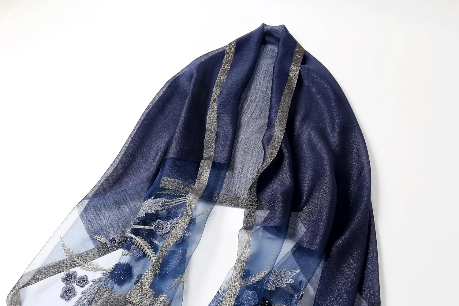 Jeelow Silk Wool Floral Fashion Scarf Shawl Wrap Lightweight Sheer For Women Floral Embroidery Wedding Party Prom