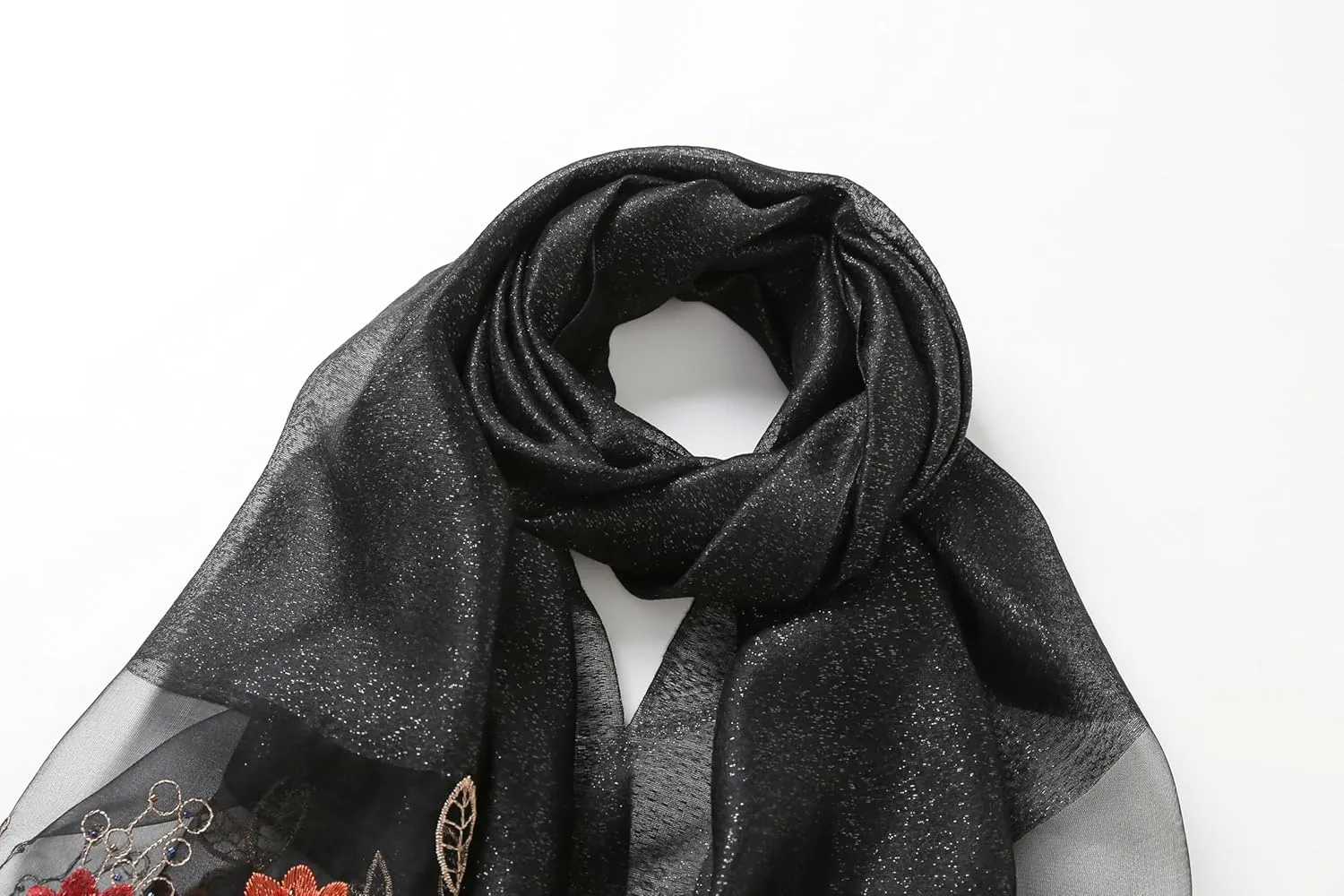 Jeelow Silk Wool Floral Fashion Scarf Shawl Wrap Lightweight Sheer For Women Floral Embroidery Wedding Party Prom