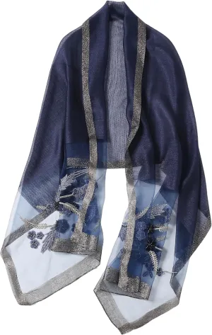Jeelow Silk Wool Floral Fashion Scarf Shawl Wrap Lightweight Sheer For Women Floral Embroidery Wedding Party Prom