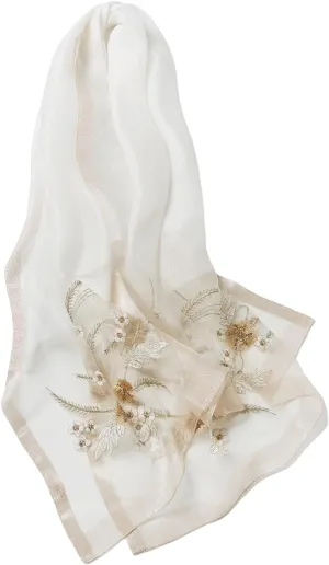Jeelow Silk Wool Floral Fashion Scarf Shawl Wrap Lightweight Sheer For Women Floral Embroidery Wedding Party Prom