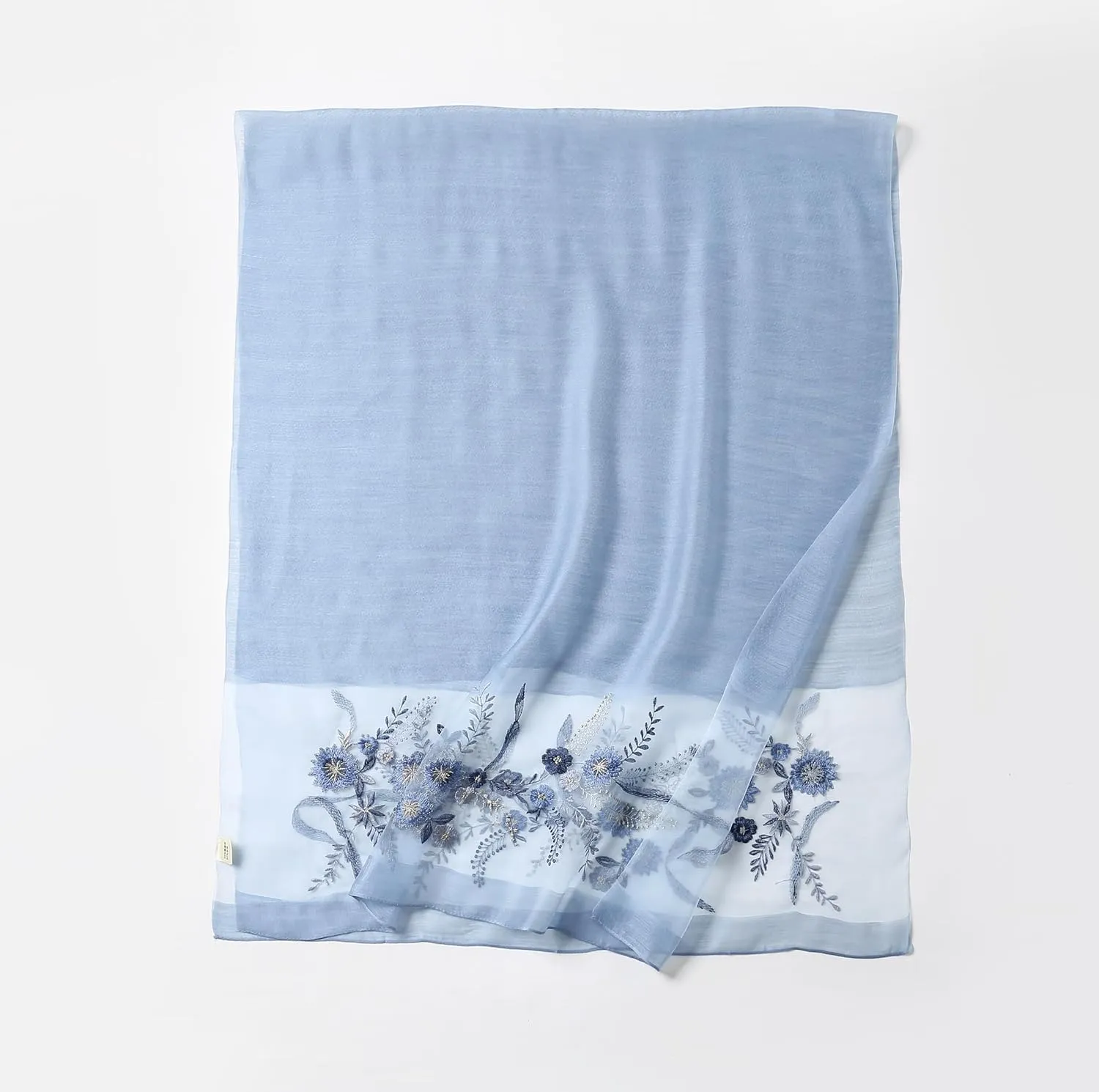 Jeelow Silk Wool Floral Fashion Scarf Shawl Wrap Lightweight Sheer For Women Floral Embroidery Wedding Party Prom