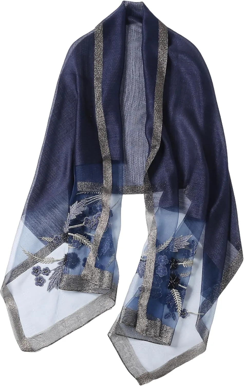 Jeelow Silk Wool Floral Fashion Scarf Shawl Wrap Lightweight Sheer For Women Floral Embroidery Wedding Party Prom