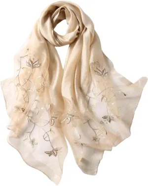Jeelow Silk Wool Floral Fashion Scarf Shawl Wrap Lightweight Sheer For Women Floral Embroidery Wedding Party Prom