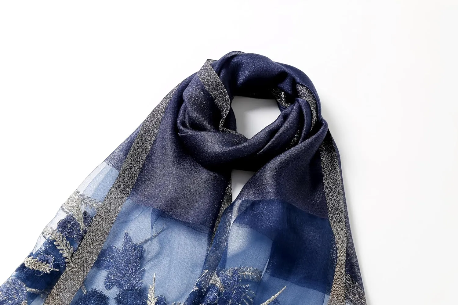 Jeelow Silk Wool Floral Fashion Scarf Shawl Wrap Lightweight Sheer For Women Floral Embroidery Wedding Party Prom