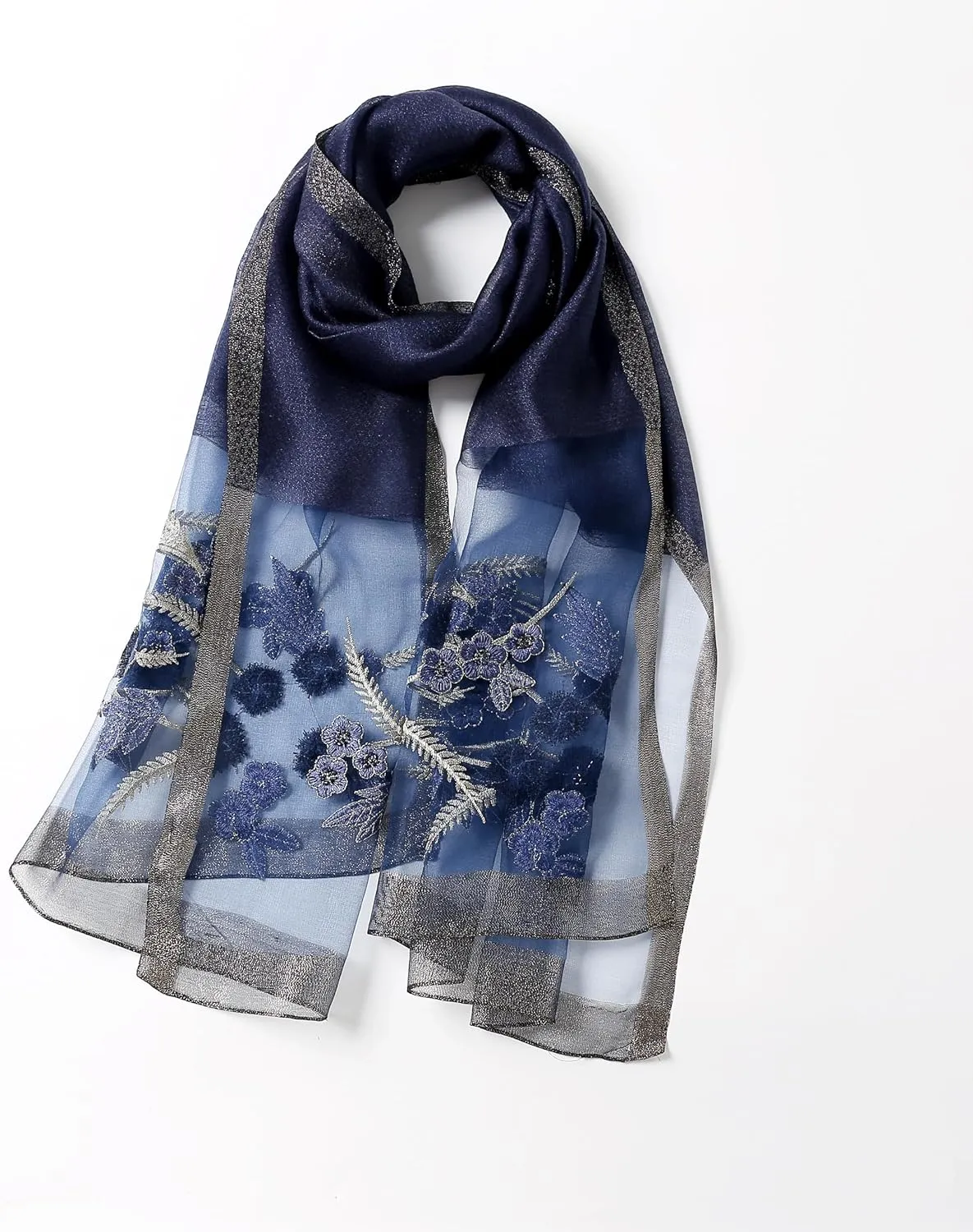 Jeelow Silk Wool Floral Fashion Scarf Shawl Wrap Lightweight Sheer For Women Floral Embroidery Wedding Party Prom