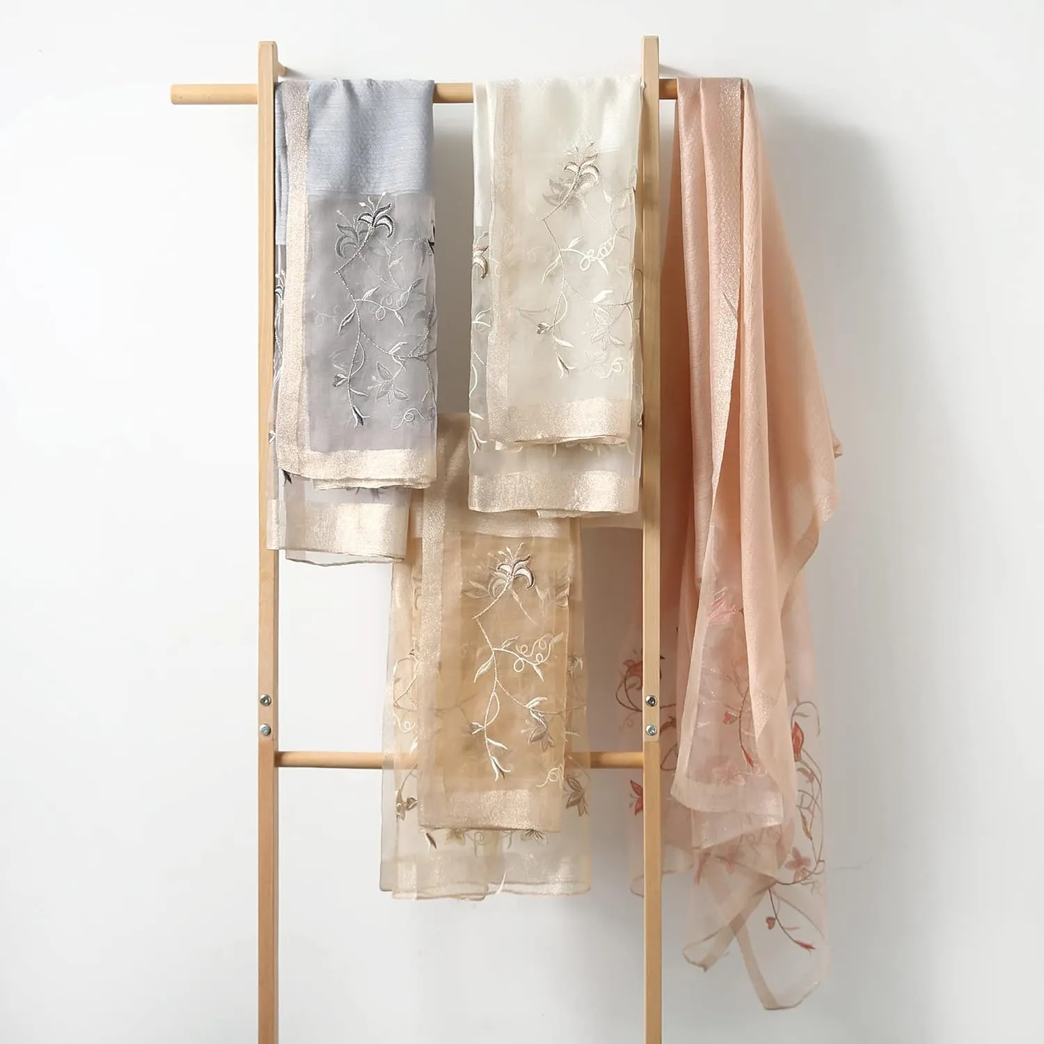 Jeelow Silk Wool Floral Fashion Scarf Shawl Wrap Lightweight Sheer For Women Floral Embroidery Wedding Party Prom