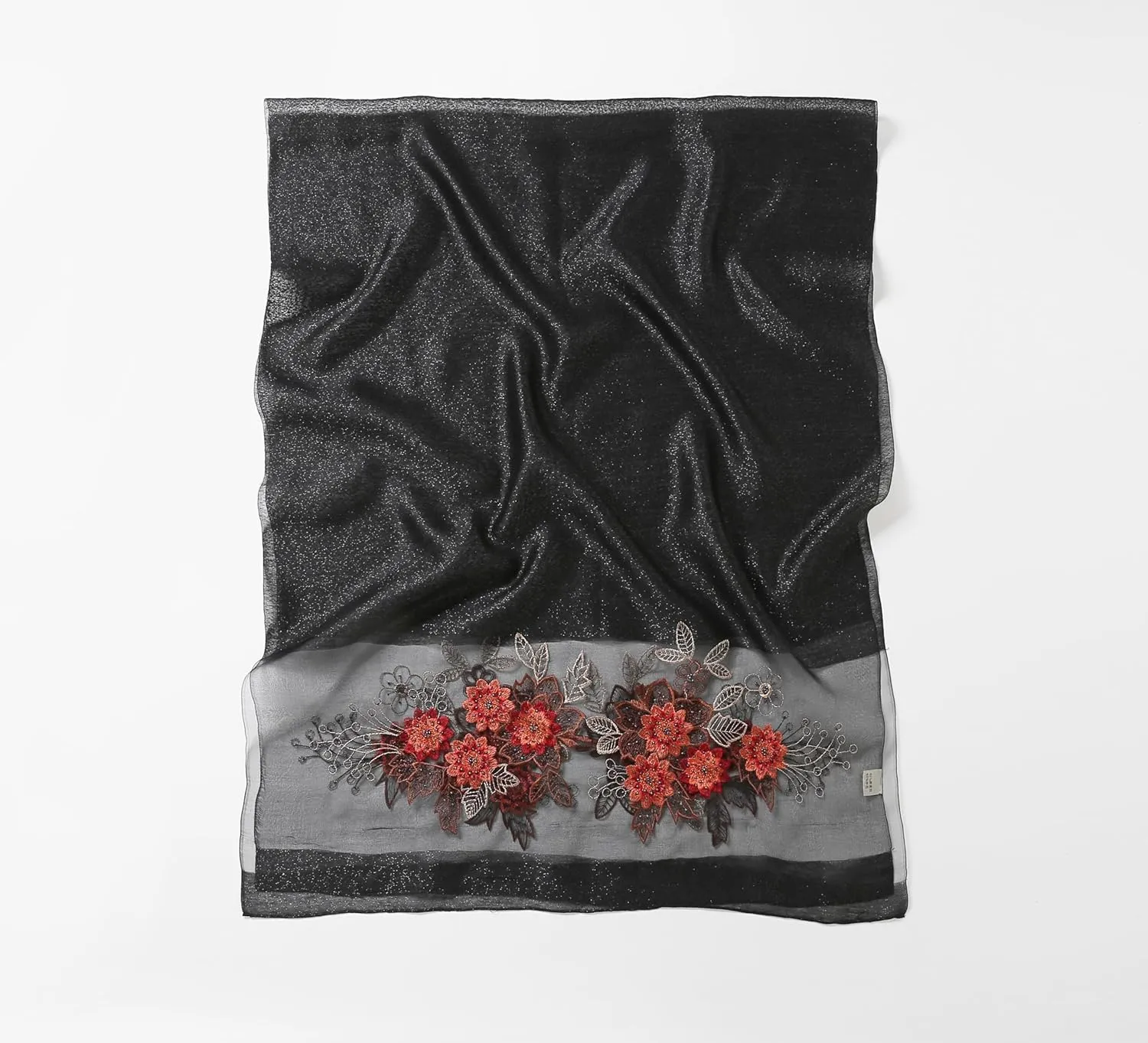 Jeelow Silk Wool Floral Fashion Scarf Shawl Wrap Lightweight Sheer For Women Floral Embroidery Wedding Party Prom