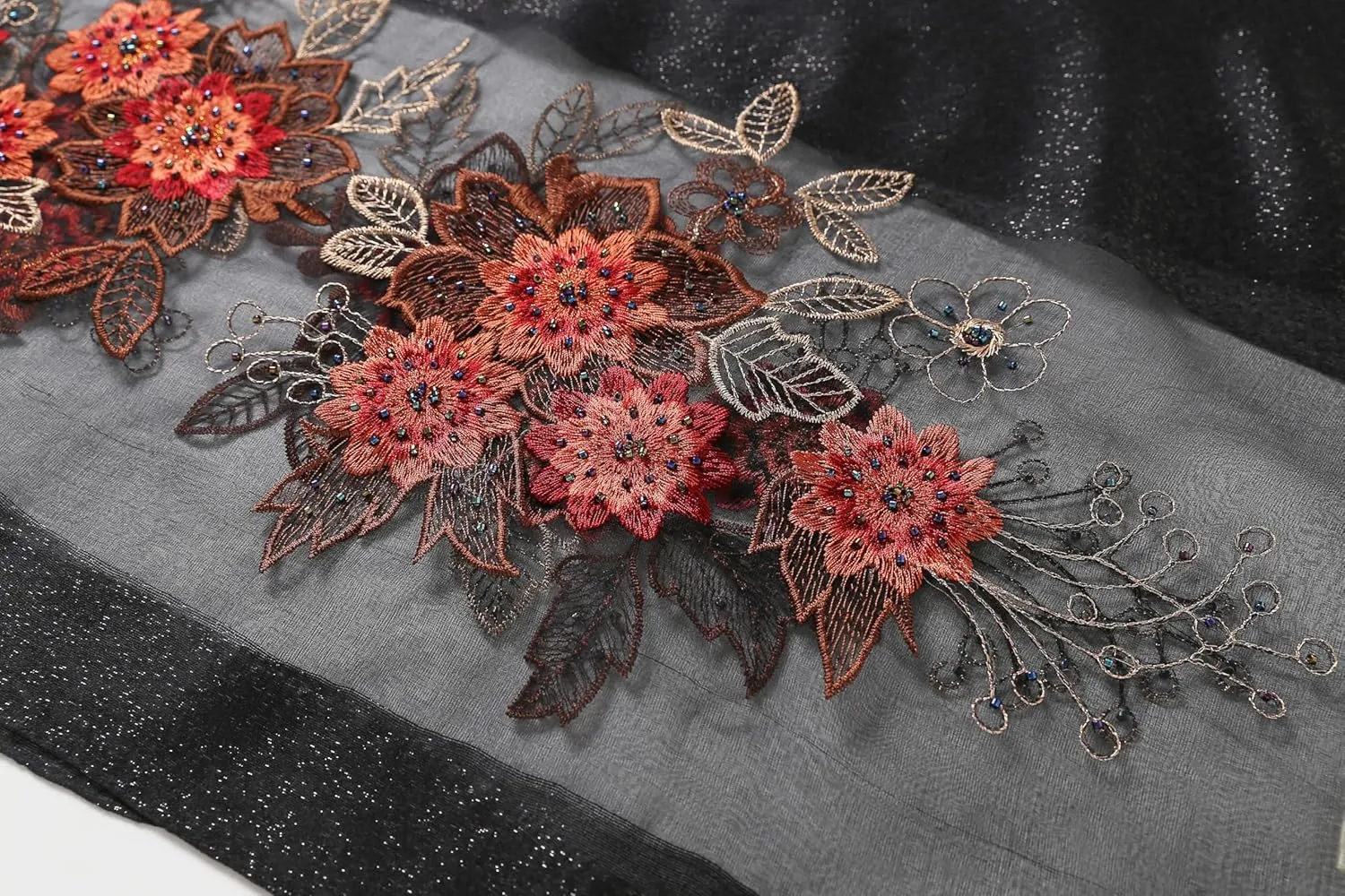 Jeelow Silk Wool Floral Fashion Scarf Shawl Wrap Lightweight Sheer For Women Floral Embroidery Wedding Party Prom