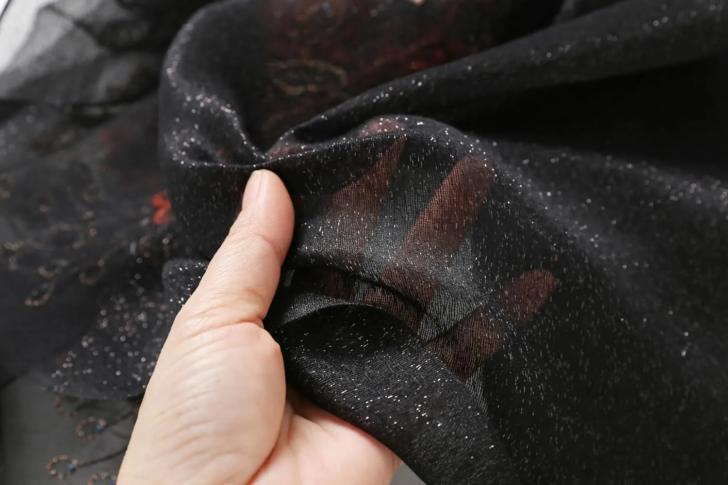 Jeelow Silk Wool Floral Fashion Scarf Shawl Wrap Lightweight Sheer For Women Floral Embroidery Wedding Party Prom
