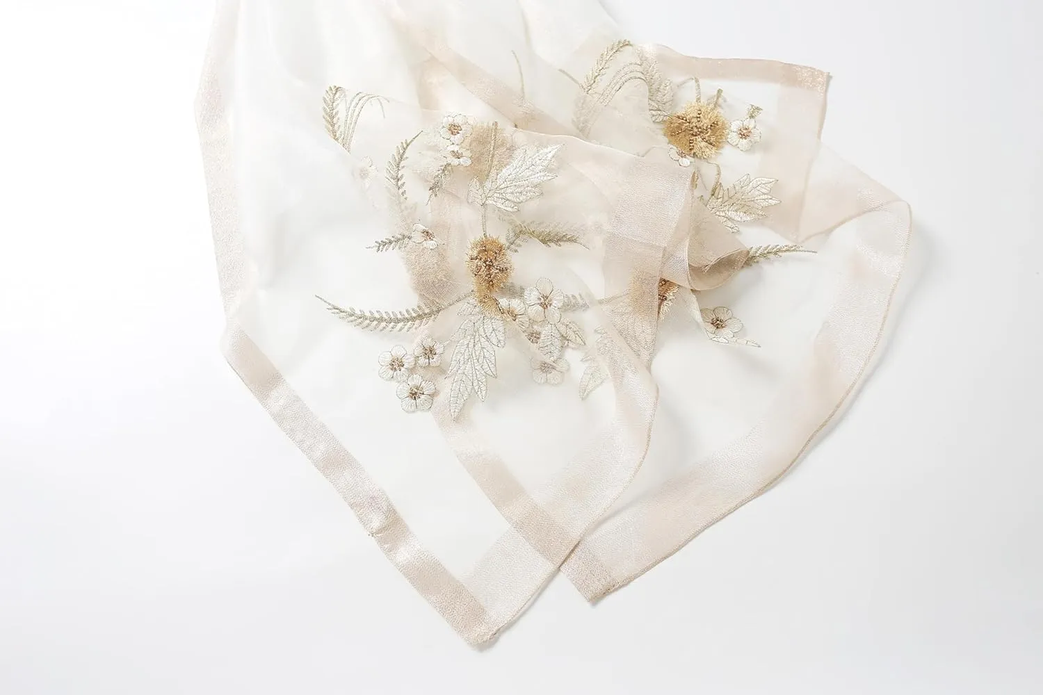 Jeelow Silk Wool Floral Fashion Scarf Shawl Wrap Lightweight Sheer For Women Floral Embroidery Wedding Party Prom