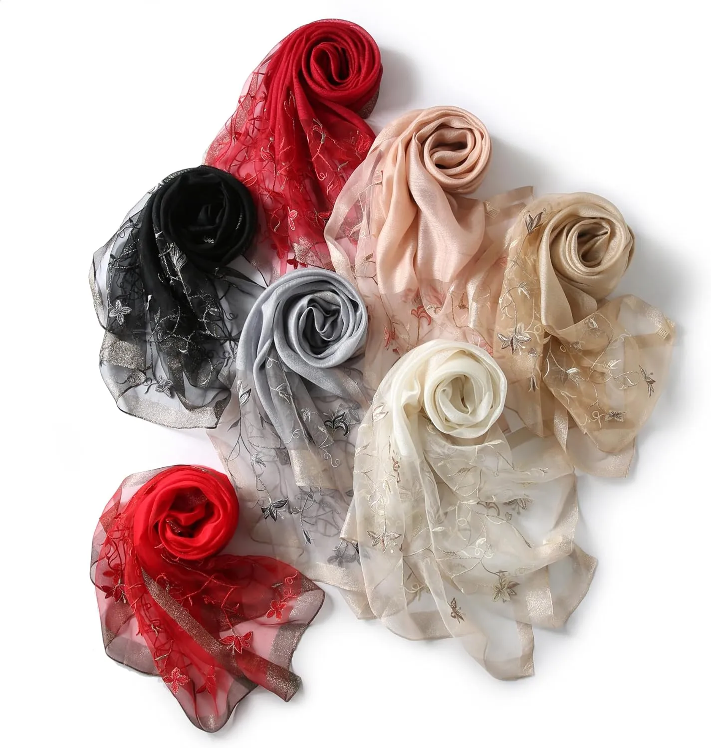 Jeelow Silk Wool Floral Fashion Scarf Shawl Wrap Lightweight Sheer For Women Floral Embroidery Wedding Party Prom