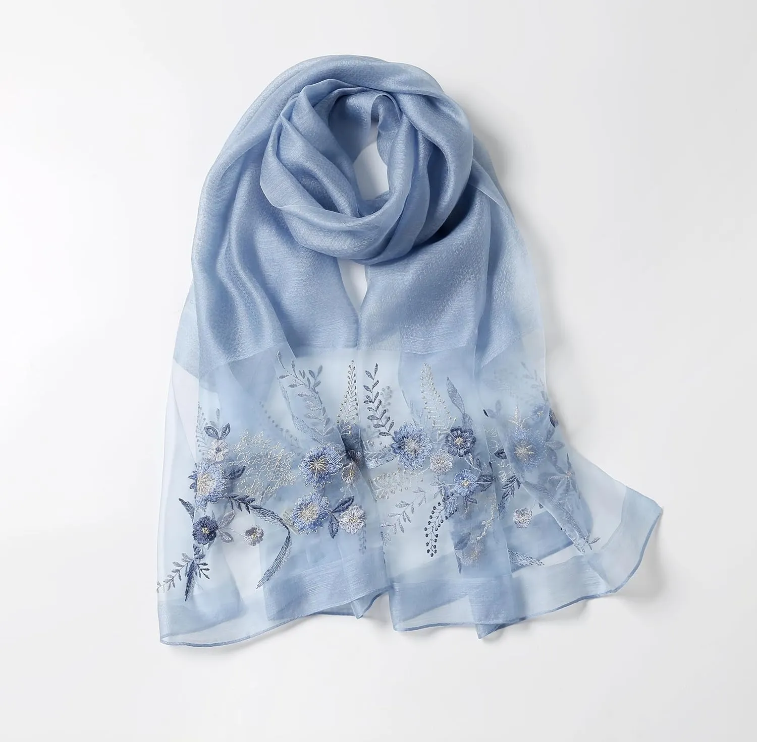 Jeelow Silk Wool Floral Fashion Scarf Shawl Wrap Lightweight Sheer For Women Floral Embroidery Wedding Party Prom