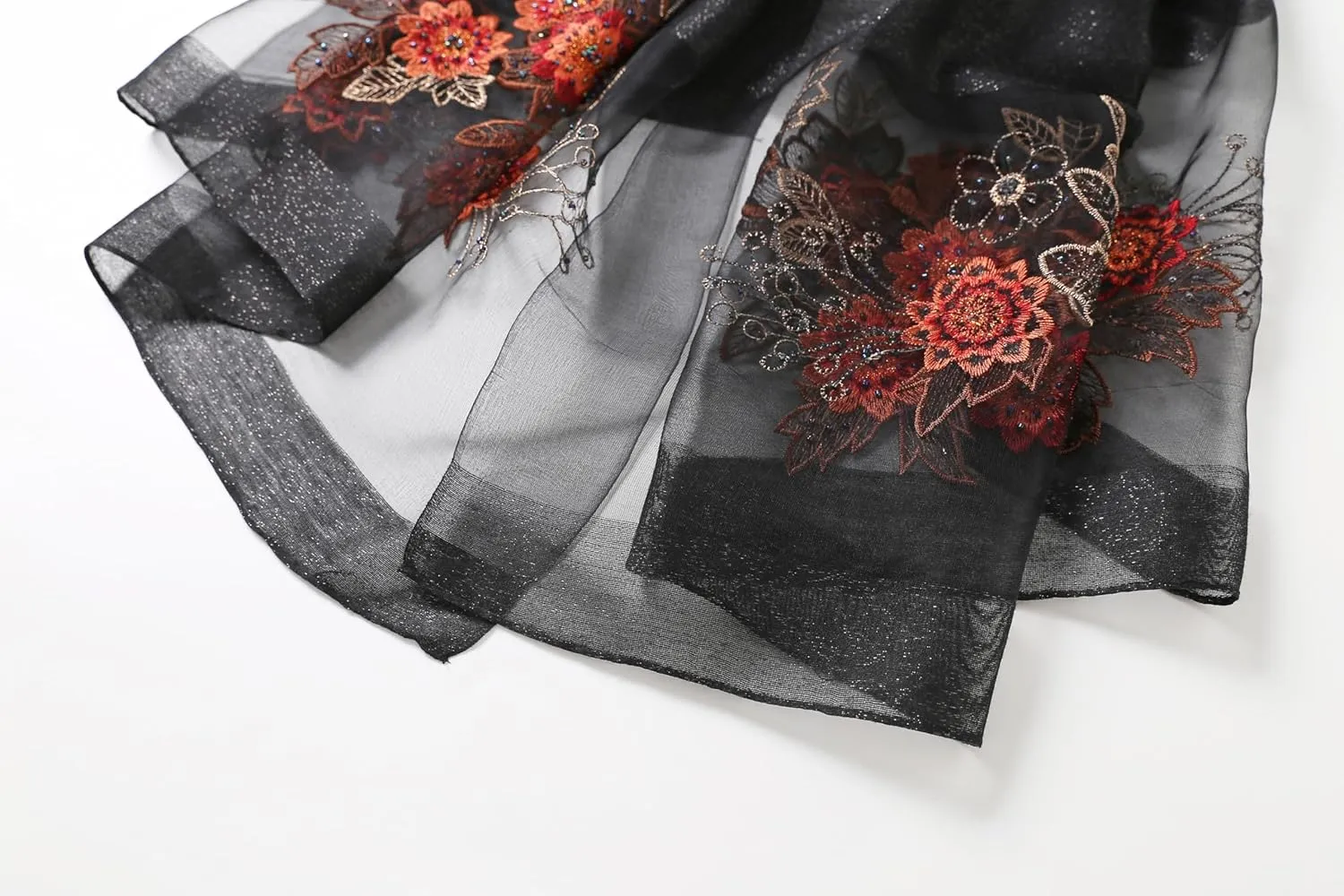 Jeelow Silk Wool Floral Fashion Scarf Shawl Wrap Lightweight Sheer For Women Floral Embroidery Wedding Party Prom