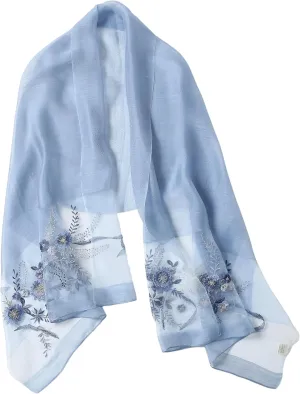 Jeelow Silk Wool Floral Fashion Scarf Shawl Wrap Lightweight Sheer For Women Floral Embroidery Wedding Party Prom