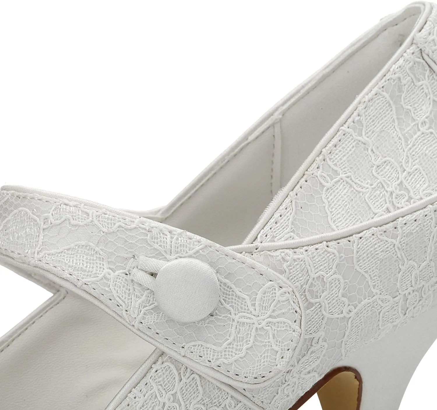 JIAJIA 9897711 Women's Bridal Shoes Closed Toe Mid Heel Lace Satin Pumps Wedding Shoes