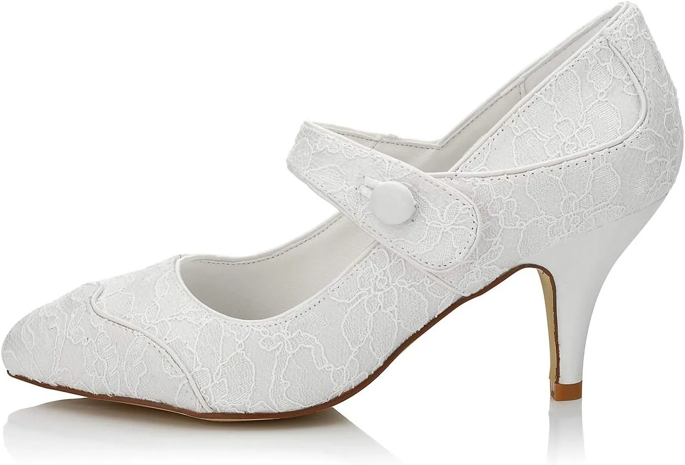 JIAJIA 9897711 Women's Bridal Shoes Closed Toe Mid Heel Lace Satin Pumps Wedding Shoes