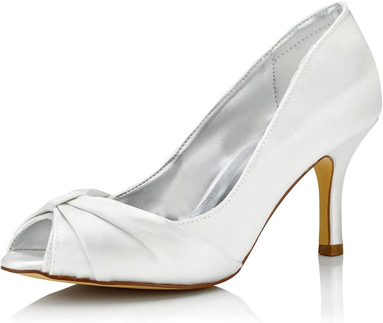 JIAJIA KA31B25 Women's Bridal Shoes Peep Toe Mid Heel Dyeable Satin Pumps Pleats Wedding Shoes