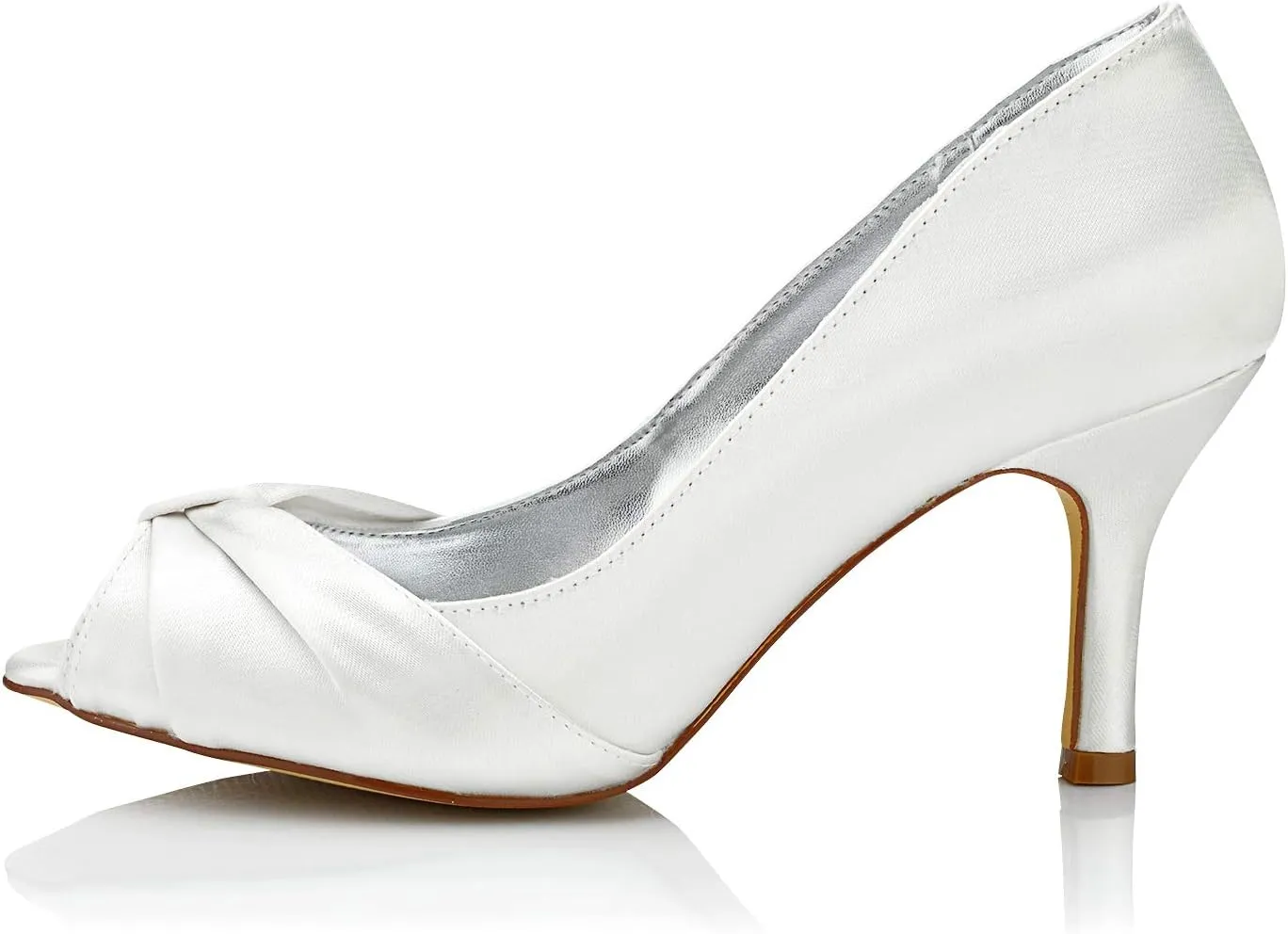 JIAJIA KA31B25 Women's Bridal Shoes Peep Toe Mid Heel Dyeable Satin Pumps Pleats Wedding Shoes