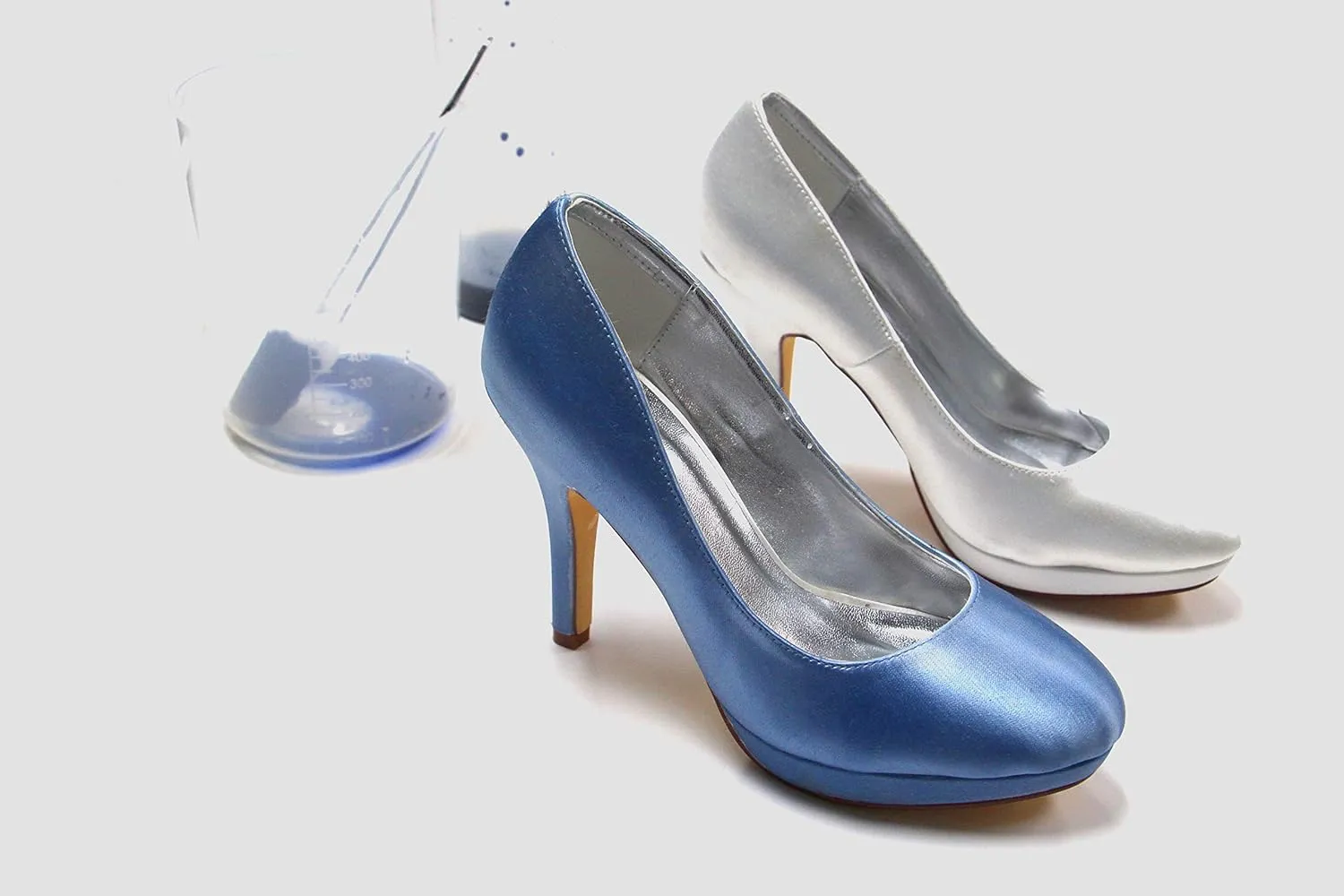 JIAJIA KA31B25 Women's Bridal Shoes Peep Toe Mid Heel Dyeable Satin Pumps Pleats Wedding Shoes